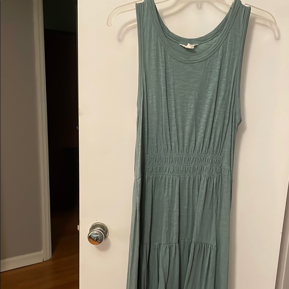 Caslon Green Ruched Tank Hi-Low Hem Maxi Dress